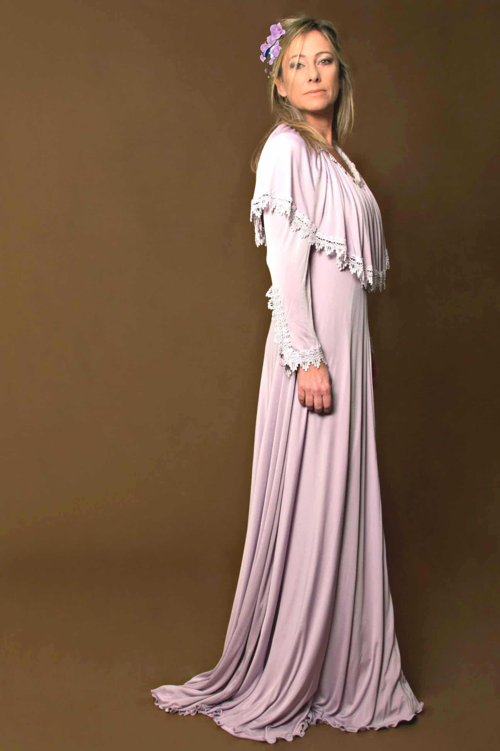 Abito Sposa Caftano Jersey Seta Lilla 1970