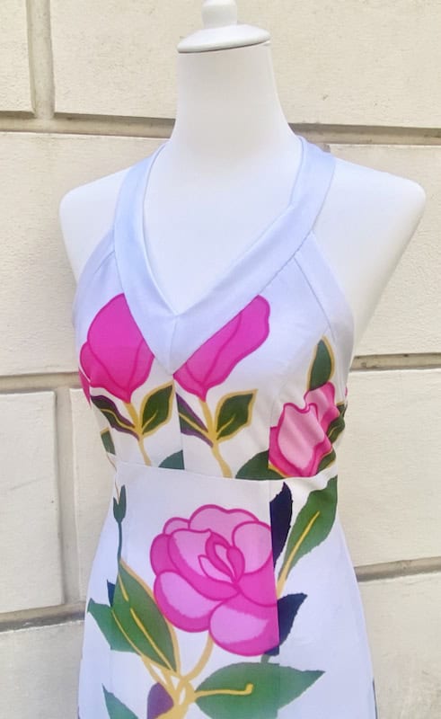 MAXIDRESS HALTERNECK BIANCO CAMELIE ROSA 1970 - immagine 3