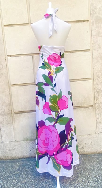 MAXIDRESS HALTERNECK BIANCO CAMELIE ROSA 1970 - immagine 2